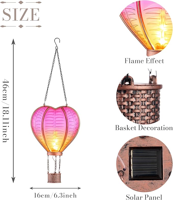 TERESA'S COLLECTIONS Hot Air Balloon Solar Lantern for Garden Decor+Flickering Flame Hanging Outdoor Lights Waterproof for Party Porch Yard Garden Tree Decorations,Gifts for Mothers Day