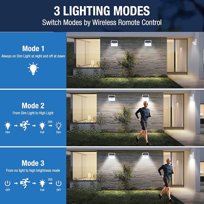 Peasur Solar Powered Lights Outdoor Motion Sensor, 2 Pack 140 LED Fence Light Waterproof, White Frame Security Wall Lighting for Outside Deck Yard Patio House Step