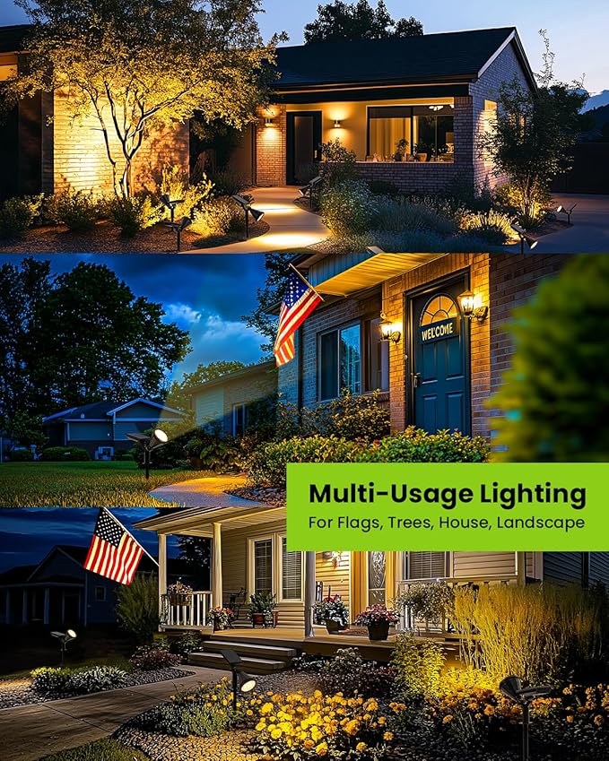 Solar Spot Lights Outdoor Waterproof, Flag Pole Light Solar Powered Halloween Lights, Landscape Lighting Spotlights for Tree, House, Yard, Garden, Christmas Decorations-4 Pack Warm White