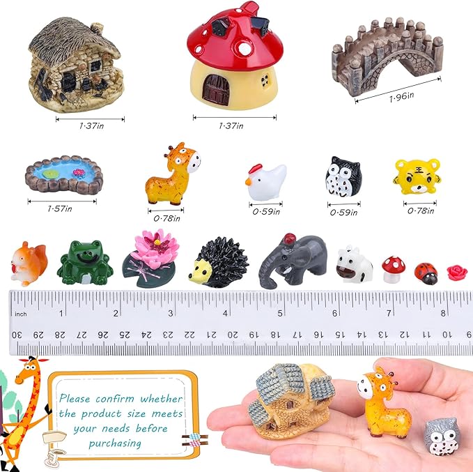 Modacraft 200Pcs Miniature Fairy Garden Accessories Including 100Pcs Fixed Pins, Fairy Garden Kit Fairy House Animal Figurines Mini Landscape for Garden Dollhouse Potted Plant Bonsai Terrarium Décor