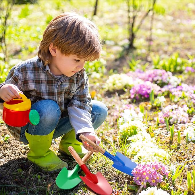 Gisafai 12 Pcs Toy Shovels for Kids Gardening Tools Kids Shovel Mini Metal Garden Shovel Sand Shovels for Kids with Sturdy Wooden Handle for Toddler Soil Planting Digging Tools, 4 Colors