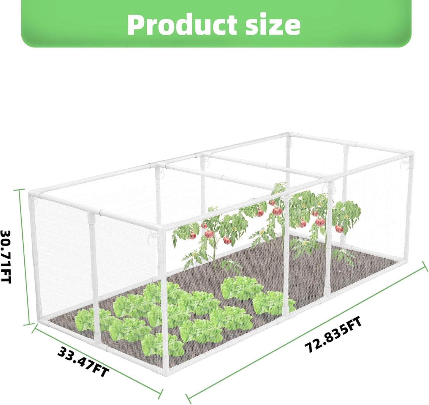 72 * 33 * 30 in Detachable Crop Cages for Garden, Plant Protection Tent with Garden Netting for Vegetables Fruits Flowers,Mesh Plant Covers for Outdoors White