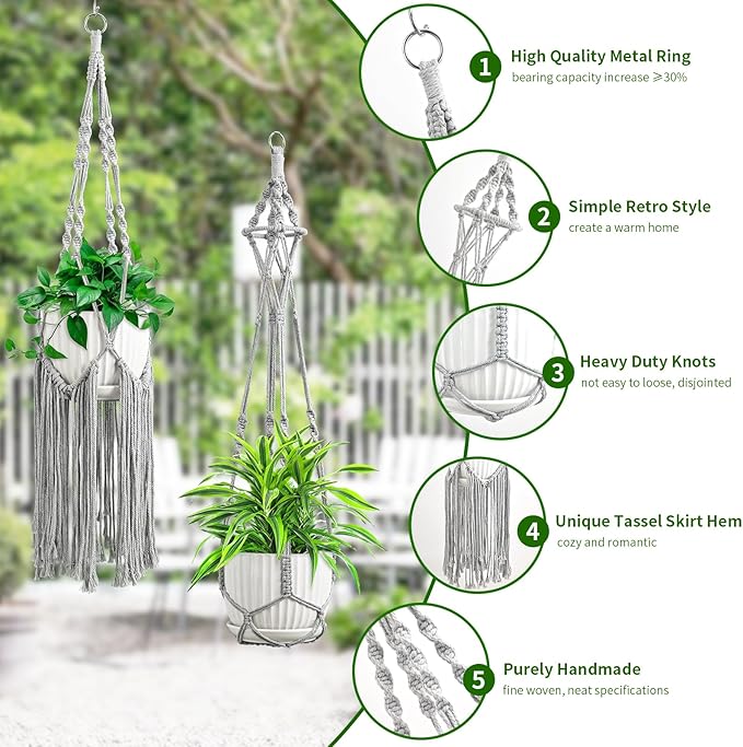 Macrame Plant Hangers, 6Pack Hanging Planters for Indoor Plants w/ 6 Set Hangers Kit Handmade Macromay Plant Hangers Indoor Flower Pots Holder Stand for Boho Home Décor (POTS NOT Included)