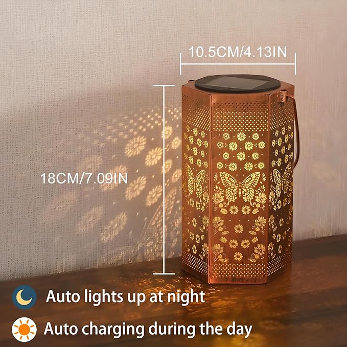 2 Pack Butterfly Solar Lanterns Garden Decor - Birthday Gifts for Women Mom Grandma, Butterflies Solar Lantern Outdoor Waterproof Hanging Solar Lights Outside for Yard, Patio, Lawn, Yard