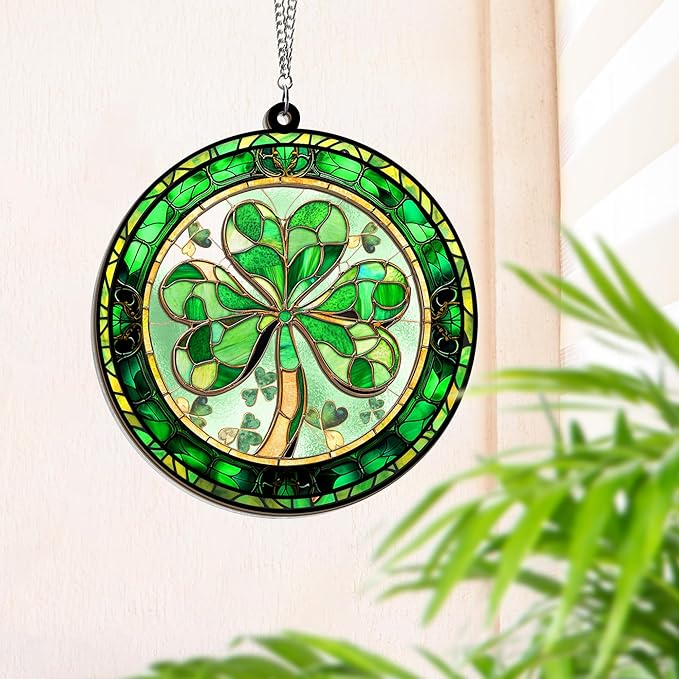 St Patricks Day Decorations - Irish Gifts for Women Men Friends Family, Shamrock Decorations, St Patricks Day Accessories - Double Layered Hanging Suncatcher 12 in
