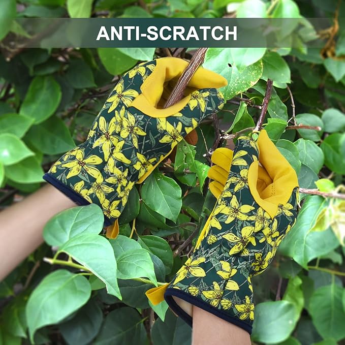 Womens Gardening Weeding Working Gloves, Leather Garden Glove for Women Thorn Proof No Stab for Digging, Planting,Pruning