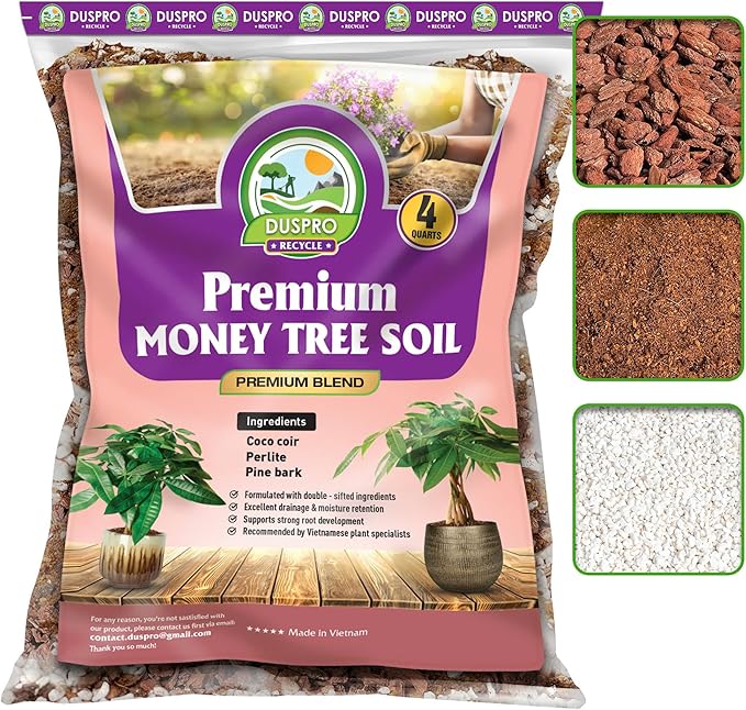 DUSPRO Recycle Money Tree Soil, Premium Coco Coir Perlite Mix and Pine Bark for Money Tree Soil, Ideal Money Tree Soil for Healthy Growth and Nourishment (4 Quarts)