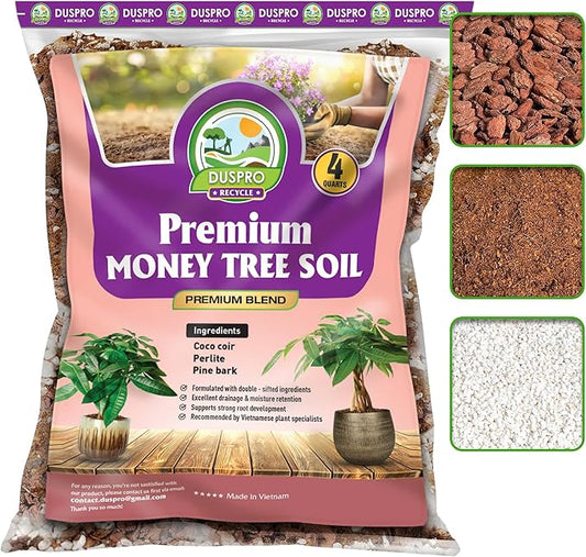 DUSPRO Recycle Money Tree Soil, Premium Coco Coir Perlite Mix and Pine Bark for Money Tree Soil, Ideal Money Tree Soil for Healthy Growth and Nourishment (4 Quarts)