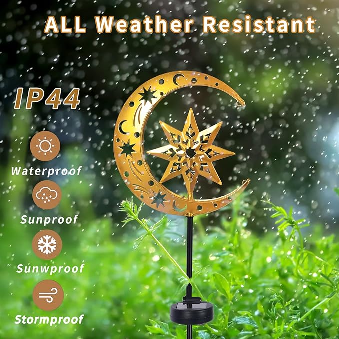 Charming Garden Decor- Solar Lights for Unique Yard Decorations Outdoor, Featuring Moon and Star Design with LED Illumination, Perfect for Enhancing Your Garden's Nighttime Ambiance