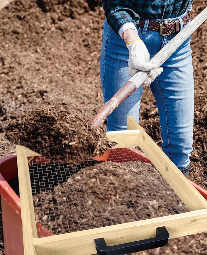 Large Soil Sifter, Dirt Sifter for Gardening, for Use in a Wheelbarrow, Compost Sifter, Garden Sieve for sifting Little Rocks/Top Soil/Peat Moss/Worm/Leaves/Loam Soil/Sand/Gravel (Mesh Screen 1/2")