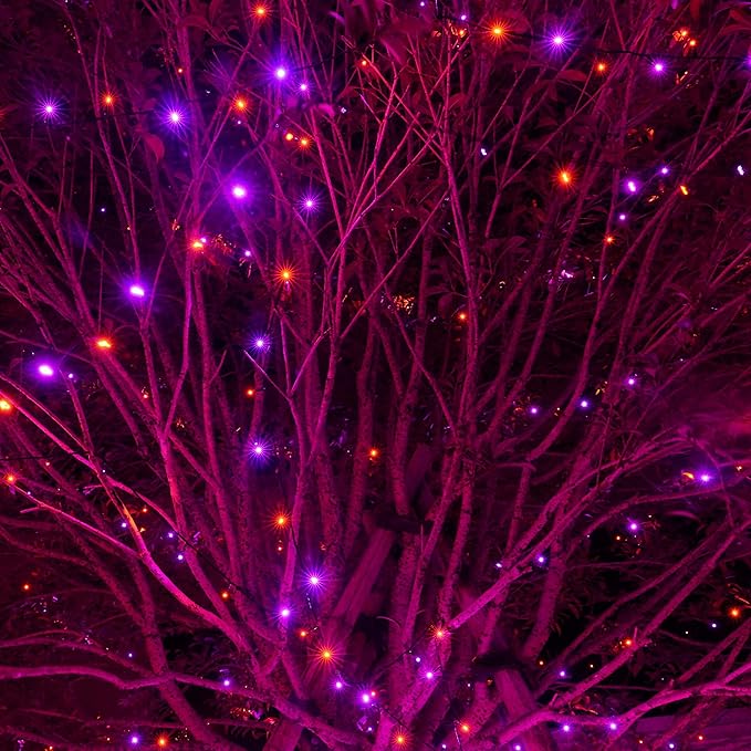 Dazzle Bright Purple and Orange Halloween Lights, 66FT 200 LED Halloween Lights Outdoor with 8 Modes, Waterproof Halloween Decorations for Indoor Outdoor Patio Party