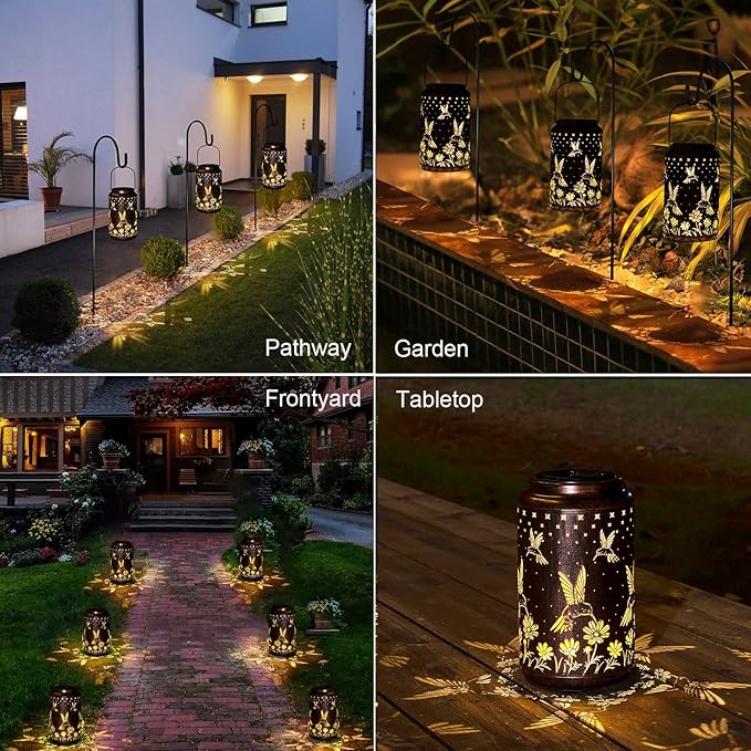 pearlstar Hummingbird Lantern Hanging Solar Lights Outdoor Decorative Solar Lantern Waterproof for Table Patio Yard Garden Lawn Landscape Lighting, Gardening Gifts for Women Mom (Hummingbird-B)