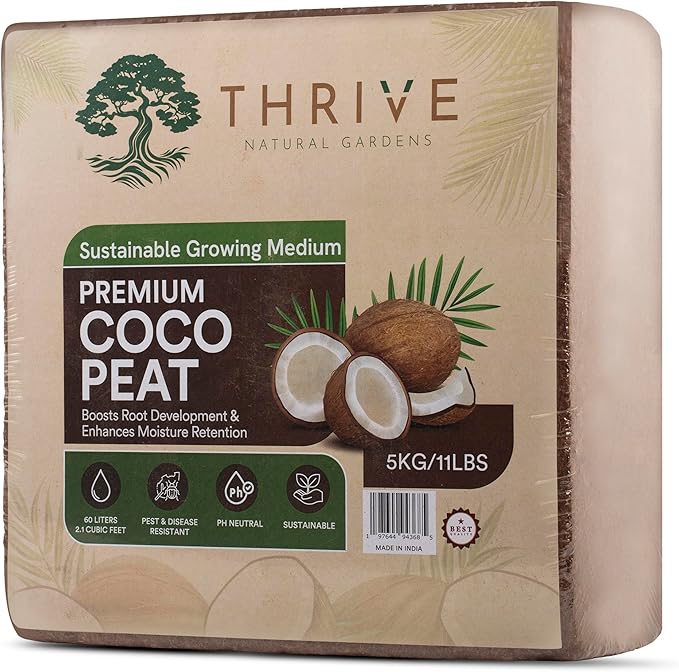 Coco Coir for Plants - Coconut Coir to Promote Optimal Root Aeration - Unbuffered and Low EC Coco Coir Brick - Lightweight and Easy to Handle - 5kg/11lbs