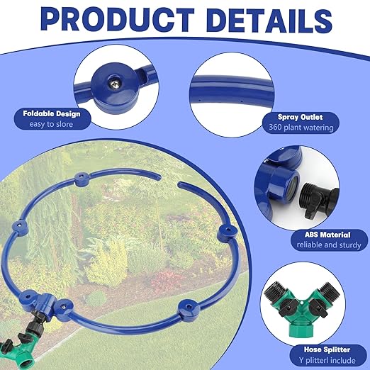 2Pcs 360° Tree Water System Tree Watering Ring 20 Inch Circle Sprinkler and Irrigation System Targeted Water with Y Hose Splitter for New Tree Outdoor Plants Raised Garden Beds Shrubs (Bule, Large)