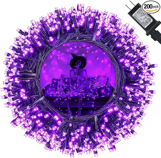 Purple Halloween String Lights, 82ft 200 LED With 8 Modes, Waterproof Low Voltage for Party, Garden, Indoor Outdoor Decorations