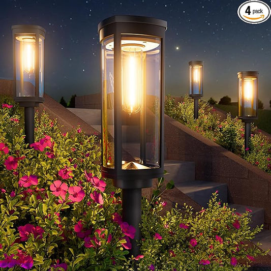 Solar Pathway Lights Outdoor, 4 Pack Bright Solar Powered Garden Lights Waterproof IP65, Long Lasting Outdoor Light for Yard Garden Walkway Landscape Lawn Patio (Warm White, 4 Pack)