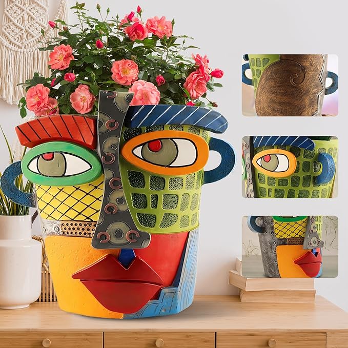 Brutalist Abstract Face Planters Pots Head, Unique Abstract Flower Pot, Funny Planters Decoration Flower Resin Face Flower Pot for Indoor and Outdoor Plants Colorful Funny Room Decor (Modern)