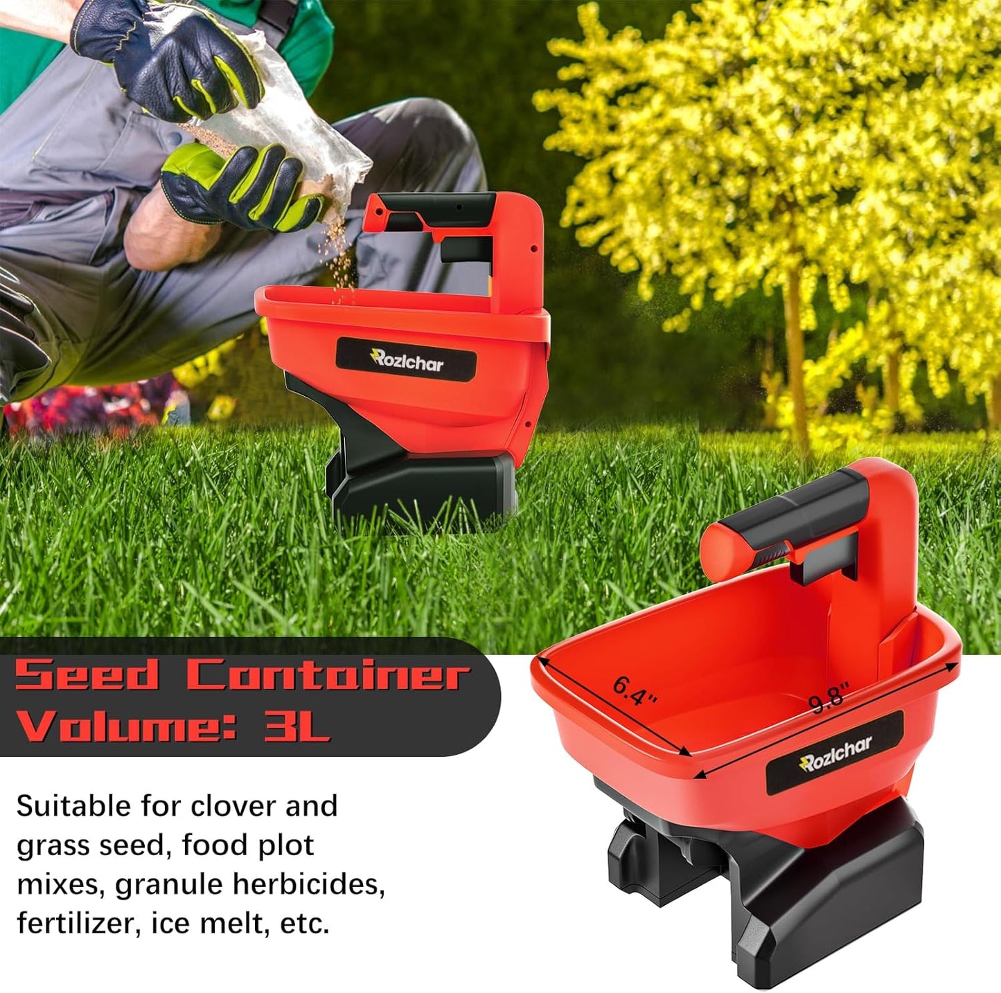 Rozlchar Power Spreader Compatible for Milwaukee 18V Battery, Seed Spreader for Year-Round, Covers Up to 5,000 sq. ft.(Tool Only, No Battery)