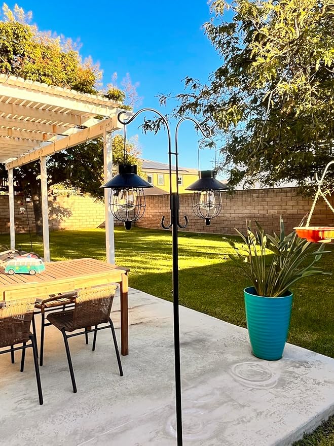 YAKii 2 Pack Solar Lantern Hanging Waterproof Outdoor Metal Solar Lamp with Warm White Light Decorate for Yard Garden Pathway Patio Porch Decor (Black)