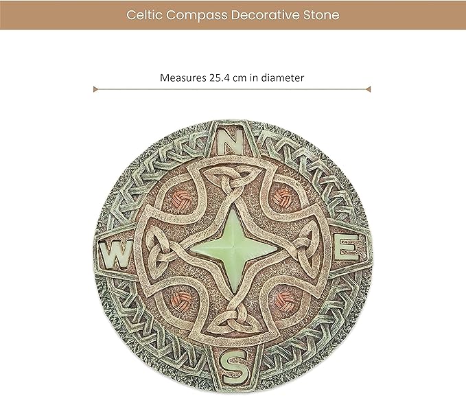 Bits and Pieces - 10” (25.5 cm) Glow-in-The-Dark Celtic Compass Decorative Stone - Yard Decoration – Beautiful Lawn/Garden Stone