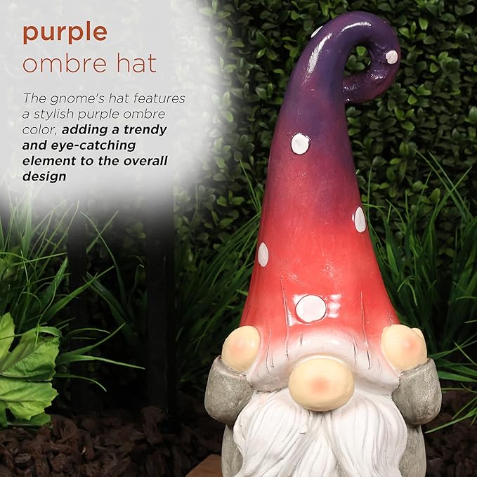 Alpine Corporation - 18” Tall Outdoor Garden Gnome Yard Decoration - Hear No Evil Gnome Statue – Lawn Statuary with Ombre Hat - Durable, Weatherproof Décor for Patio & Deck