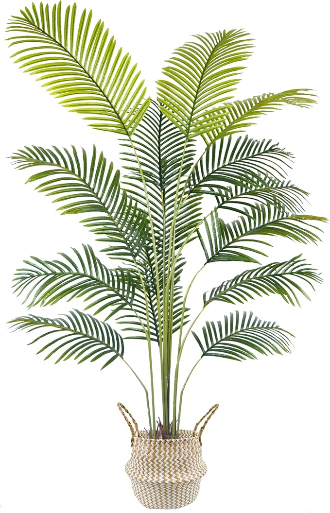 Artificial Palm Tree, 6ft Fake Areca Palm Plant with Basket, Tropical Faux Dypsis Lutescens Plants for Indoor Outdoor Home Office Shop Garden Décor