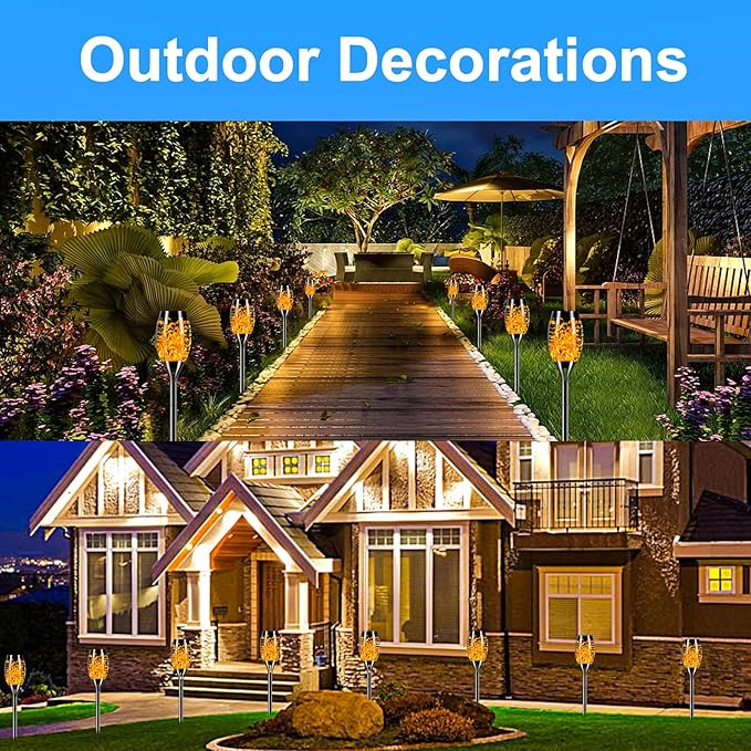 Solar Lights Outdoor 6 Pack, Solar Torch Light with Flickering Flame, Waterproof Outdoor Lighting Solar Powered Pathway Lights, Decoration Lighting for Garden Yard Patio, Auto On/Off