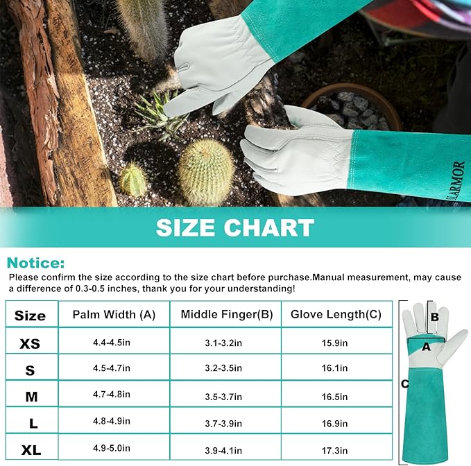 Long Gardening-Gloves Women/Men - Thorn proof Rose Pruning Heavy Duty Gauntlet (Large, Green)