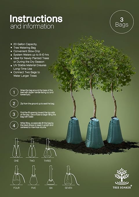 Tree Watering Bag | 20 Gallon Slow Release Drip Tree Irrigation System | Watering Bag for Trees | 3 Pack
