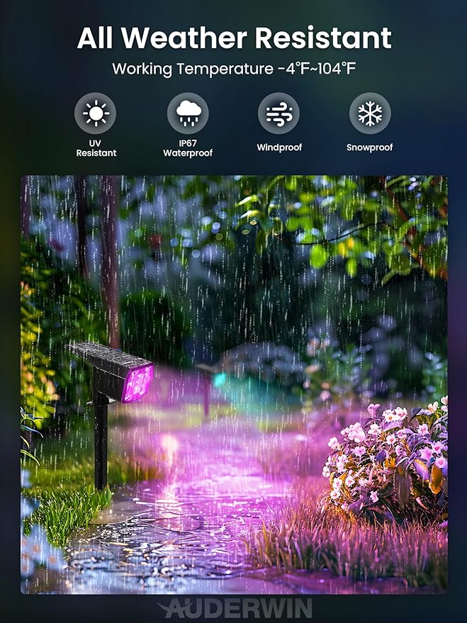 Color Changing Solar Spot Lights Outdoor, 9 Lighting Modes Colored Solar Lights Outdoor RGB Color, Solar Lights Waterproof IP67, Landscape Spotlights for Holiday Decorations, 4 pack