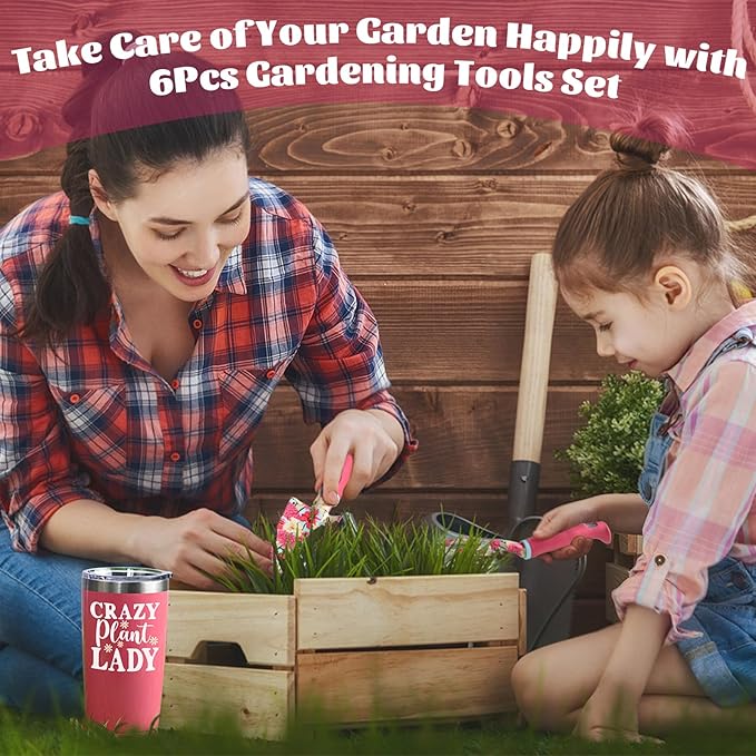 Gardening Gifts for Women, Gardening Tools for Women, 6 PCS Garden Tools Set Kit, Plant Lover Gifts Birthday Gifts for Mom Grandma Aunt, Rose Red (Rose Red)