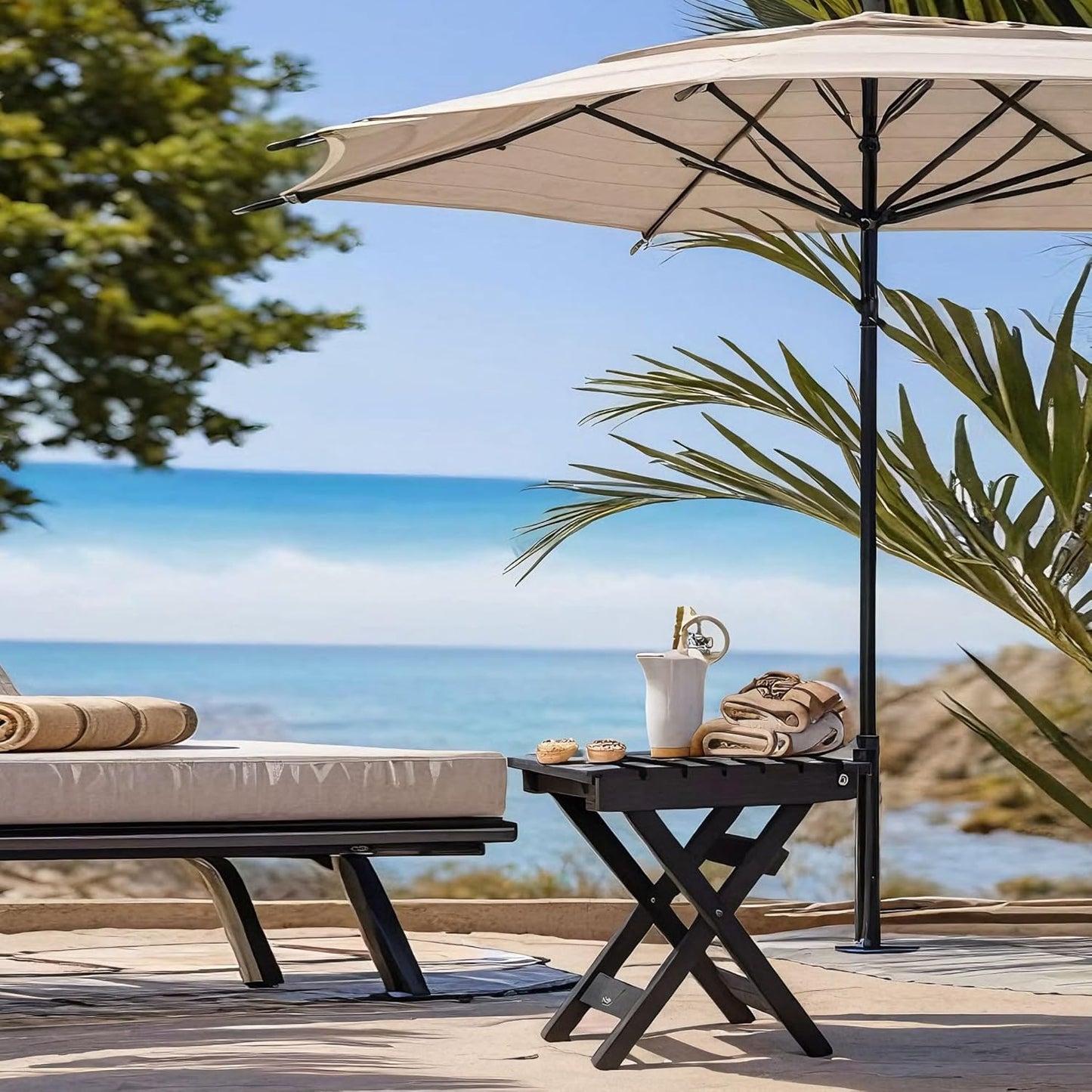 Outdoor Side Table, No Assembly Folding Wooden End Table for Outside or Indoor, Small Patio Tables for Camping, Pool, Bathroom, Backyard and Porch