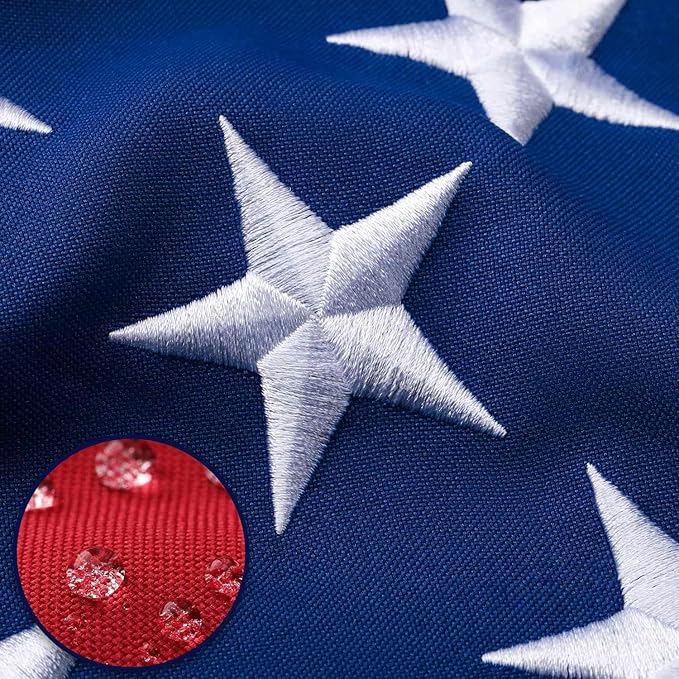American Flag 3x5 Ft Deluxe Water Resistant Series Made From Heavy Duty Super Tough Spun Polyester/Embroidered Stars/Sewn Stripes/Brass Grommets,US Flags Perfect for Outside