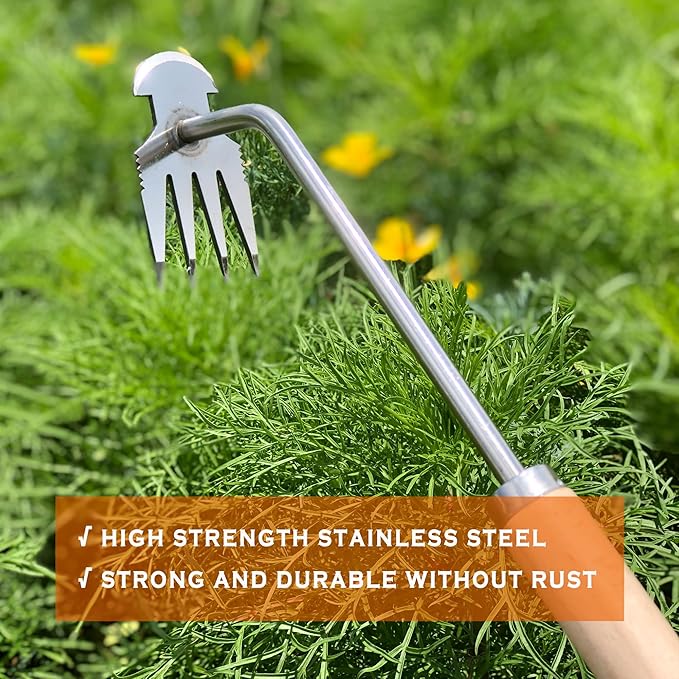 SHANFEEK Grass Sickle Japanese Weeding Hoe Garden Hand Tool Weeding Tools for Garden High-Strength Steel with Solid Wood Handle(Brown)