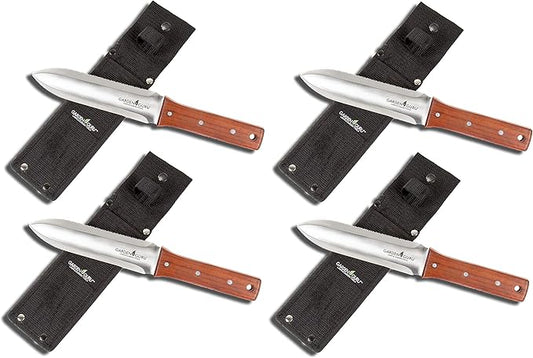 Garden Guru Hori Hori Gardening Knife for Weeding, Digging, Pruning, and Cultivating - Stainless Steel Full Tang Blade | Marks for Measuring Planting Depth (4 Pack)