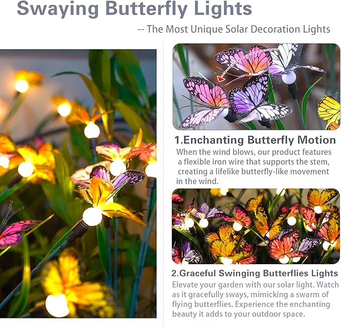 Solar Garden Lights, Upgraded Swaying Butterfly Light,Outdoor Light,Decorative Lights Yard Patio Pathway Decoration, Larger Solar Panel & Better Sway Effect (4 Pack)