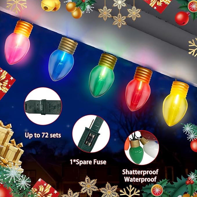 Jumbo Christmas Lights 16FT C9 Outdoor Christmas Decorations Hanging Lights with 10 5'' LED Giant C9 Multicolor Bulbs, Connectable Vintage Christmas Lights for Holiday Home Tree Roof Yard Garden Lawn
