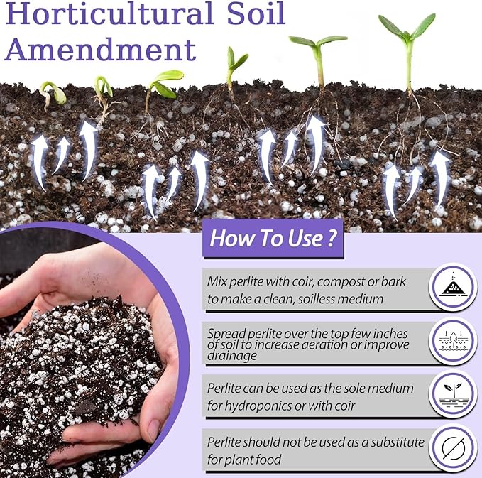 Riare 10 Quarts Organic Perlite for Plants - Horticultural Perlite Soil Amendment for Plants Potting Mix, Natural Chunky Perlite Soil Additive Conditioner Improve Root Growth, Drainage and Ventilation