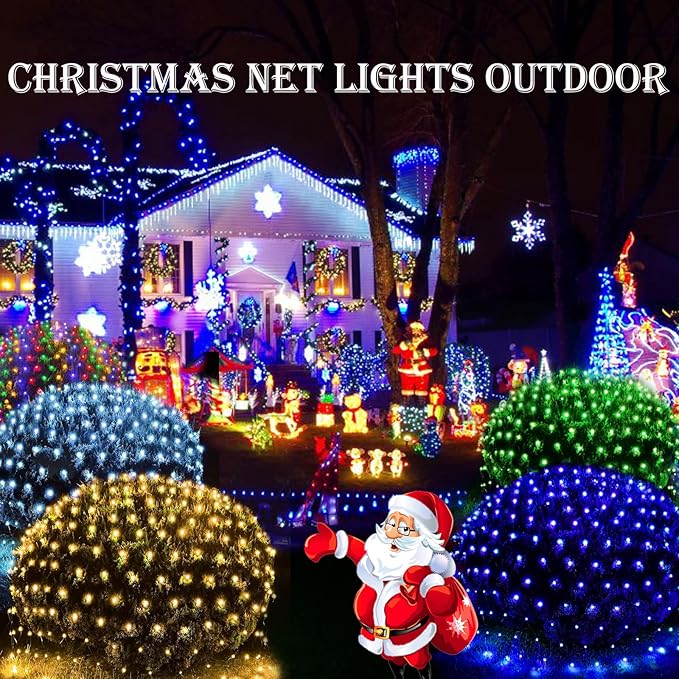 Colorful Christmas Net Lights Outdoor 8 Modes, 21ft x 5ft Waterproof Mesh Lights Giant 360 LED Net Lights Mulitcolored Fairy String Christmas Lights Connectable for Bushes Tree Garden Home Party