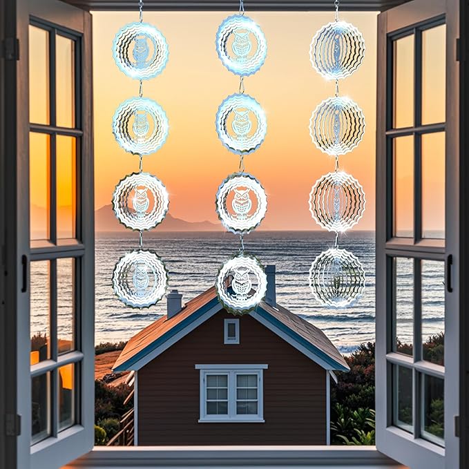Bird Deterrents for Outside Owl Bird Scare Discs 3D Shiny Helix Wind Spinners, Reflective Bird Reflector & Stainless Steel Outdoor Garden Décor Sculpture Ornaments, Scare Birds Away from Yard Patio