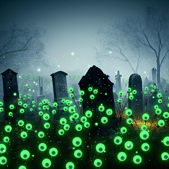 Halloween Decorations Outdoor Solar Scary Eyeball Lights, 2-Pack 16 LED Halloween Decor Solar Garden Lights, Waterproof Halloween Night Light Spooky Pathway Lights for Yard Patio Lawn Party