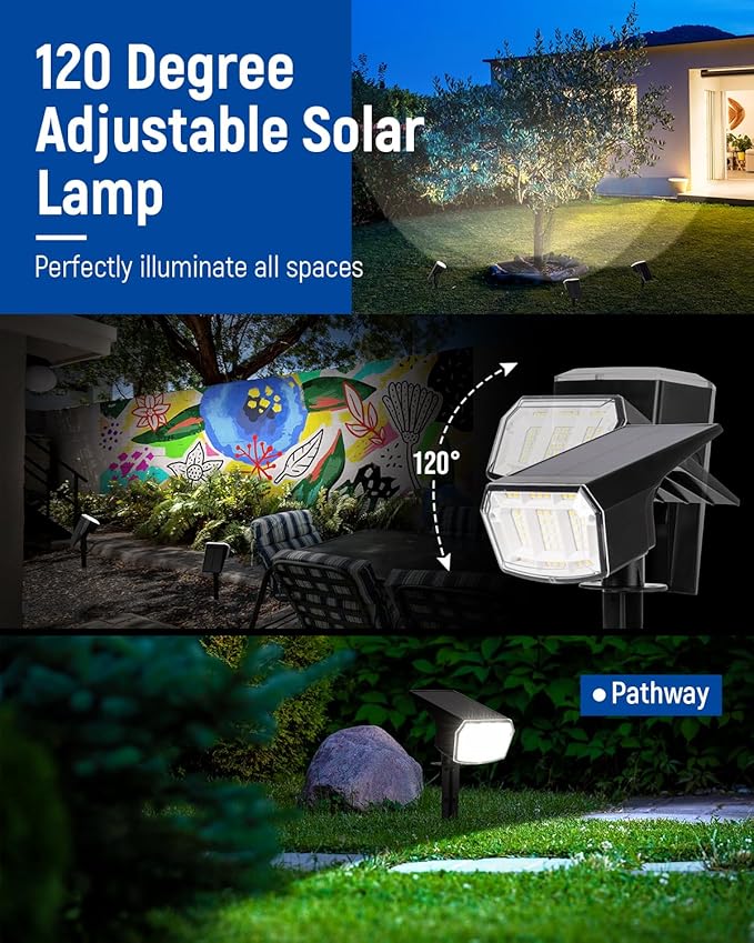 Solar Spot Lights Outdoor 63 LED 3 Lighting,Waterproof IP65 Modes Spotlights for Outside House Yard Garden Landscape Lights 4 Pack (Natural Lihgt)