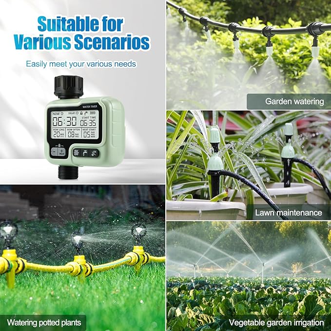 CROSOFMI Watering Timer,Sprinkler Timer Programmable Garden Outdoor Hose Faucet Timer with Rain Delay/Manual/Automatic Watering System,Waterproof Digital Irrigation Timer System for Lawns,1 Outlet