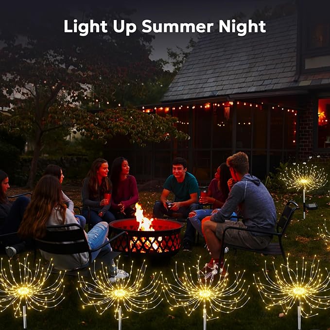 Solar Garden Lights Outdoor Waterproof 200 LED Fireworks Lights Solar Powered Sparkles Landscape Fairy Light Outside Decorations Light for Yard Patio Pathway Lawn Party Walkway Decor, 6 Pack