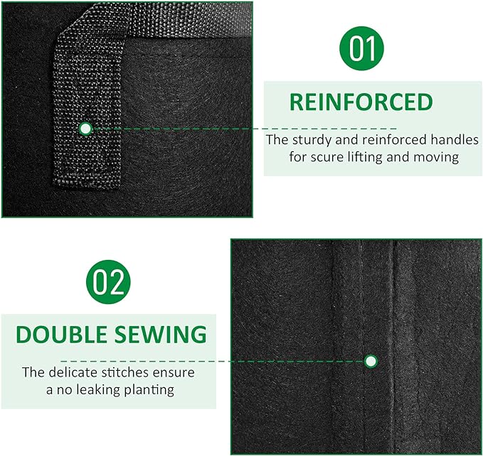 12-Pack 5 Gallon Thickened Non-Woven Grow Bags, Aeration Fabric Pots with Handles