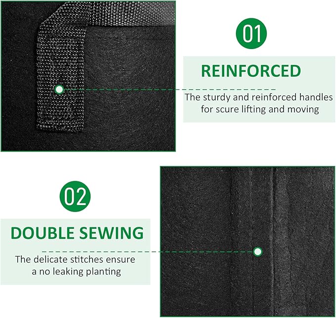 12-Pack 10 Gallon Thickened Non-Woven Grow Bags, Aeration Fabric Pots with Handles