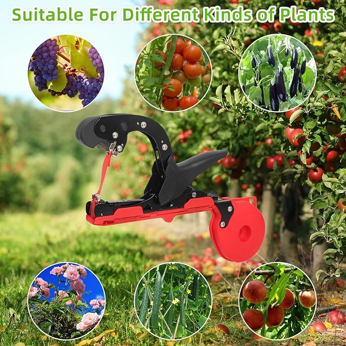 Plant Tying Machine, Plant Tape Gun, Lightweight Plant Tying Tape Tool to Tie Up Vine Quickly, with 20 Rolls of Tapes+10000pcs Staples, for Vegetable Grape Cucumber Tomato Flower and Pepper