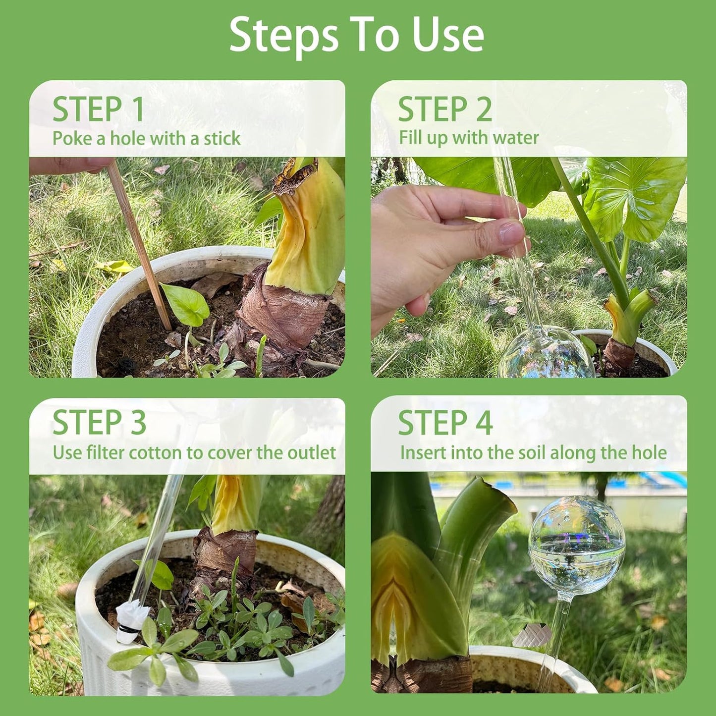 4PC Iridescent Self Watering Globes, Large Glass Rainbow Plant Watering Globes, Self Watering Planter Insert for Indoor and Outdoor, Plant Watering Blubs, Automatic Plant Waterer