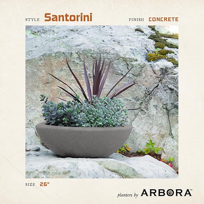ARBORA 21" Santorini Bowl 2-Pack with Stone Blend Concrete Finish - Polyresin Indoor and Outdoor Planters, Durable, Weatherproof, Lightweight, Large Plant Pots for Patio, Garden, Deck, Entryway