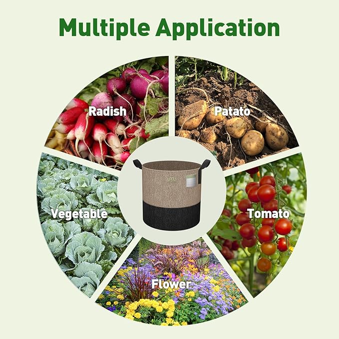 UMIG 12 Pack 10 Gallon Grow Bags, 300G Thick Non-Woven Fabric Cloth Smart Planter Pots with Handles, Black Camel Large Outdoor Garden Bags for Plants, Vegetable, Flowers